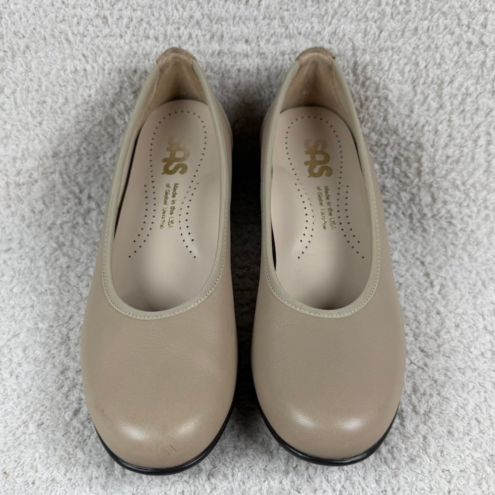 SAS Pampa Taupe Leather Round Toe Low Block Heel Pumps Womens 6 M Made in USA